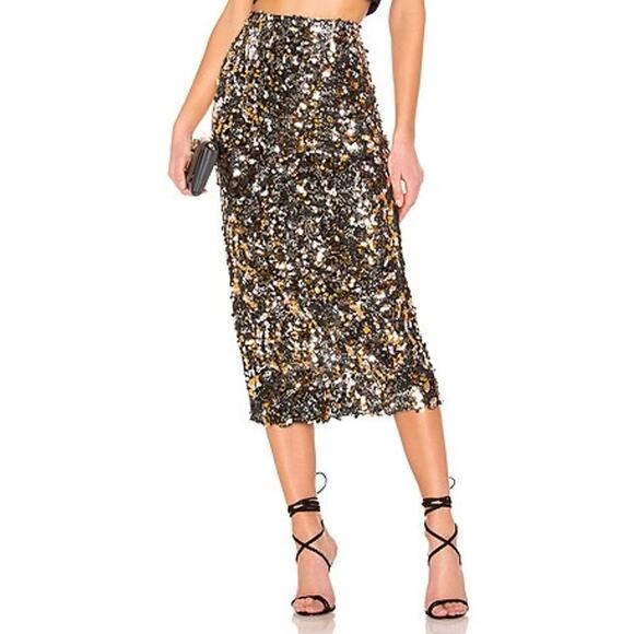 House of Harlow 1960 x REVOLVE Evans Midi Skirt Silver Multi Sequin Size XS - Picture 1 of 9